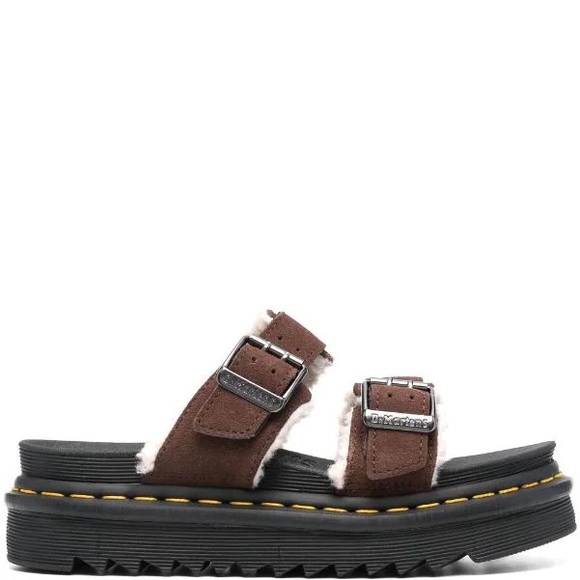 Dr. Martens Shoes - DR. MARTENS | Brown fur lined couture platform spring summer “Myles” sandal flat